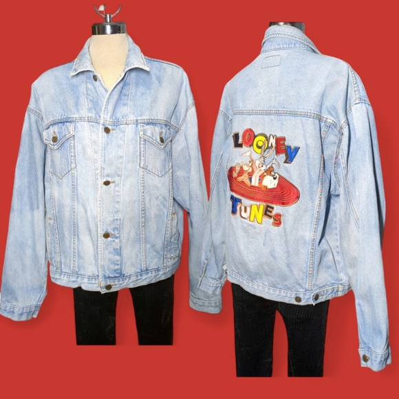 Top Line Looney Tunes Blue Denim Embroidery Back Size XL - Picture 8 of 16